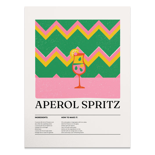 Premium Poster of Aperol Spritz Recipe with Zigzag Background Posters