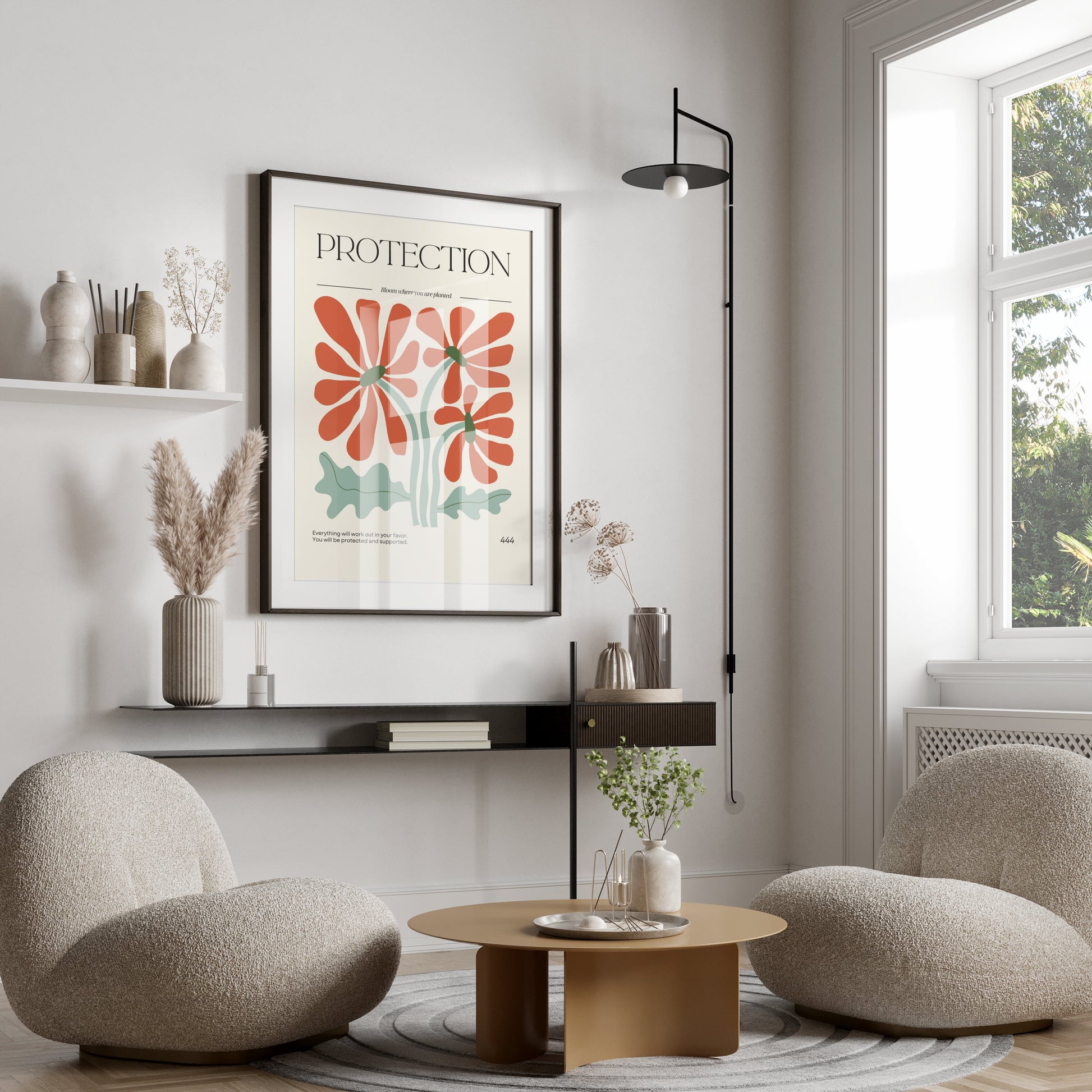 Premium Poster of Art Print with Blooming Flowers and Protection Posters