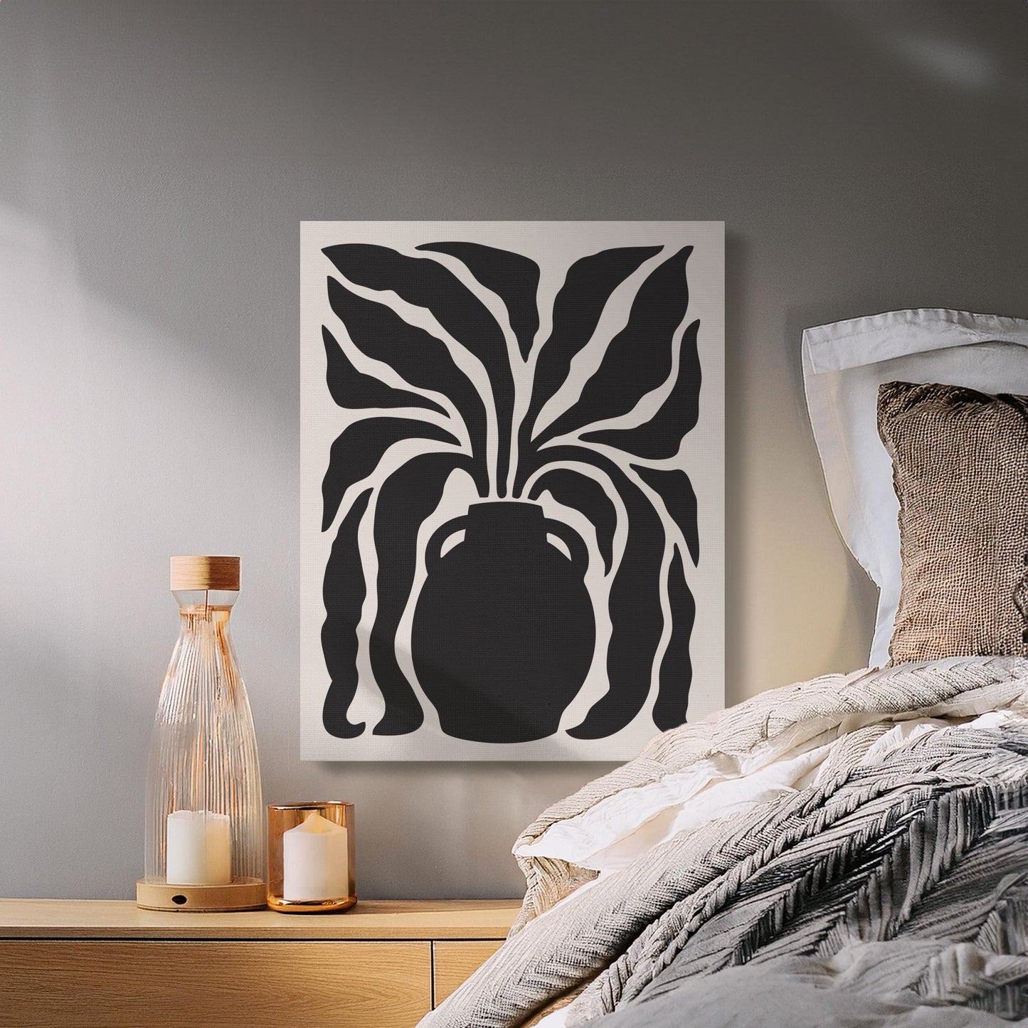 Premium Poster of Artistic Black and White Floral Vase Canvas Wraps