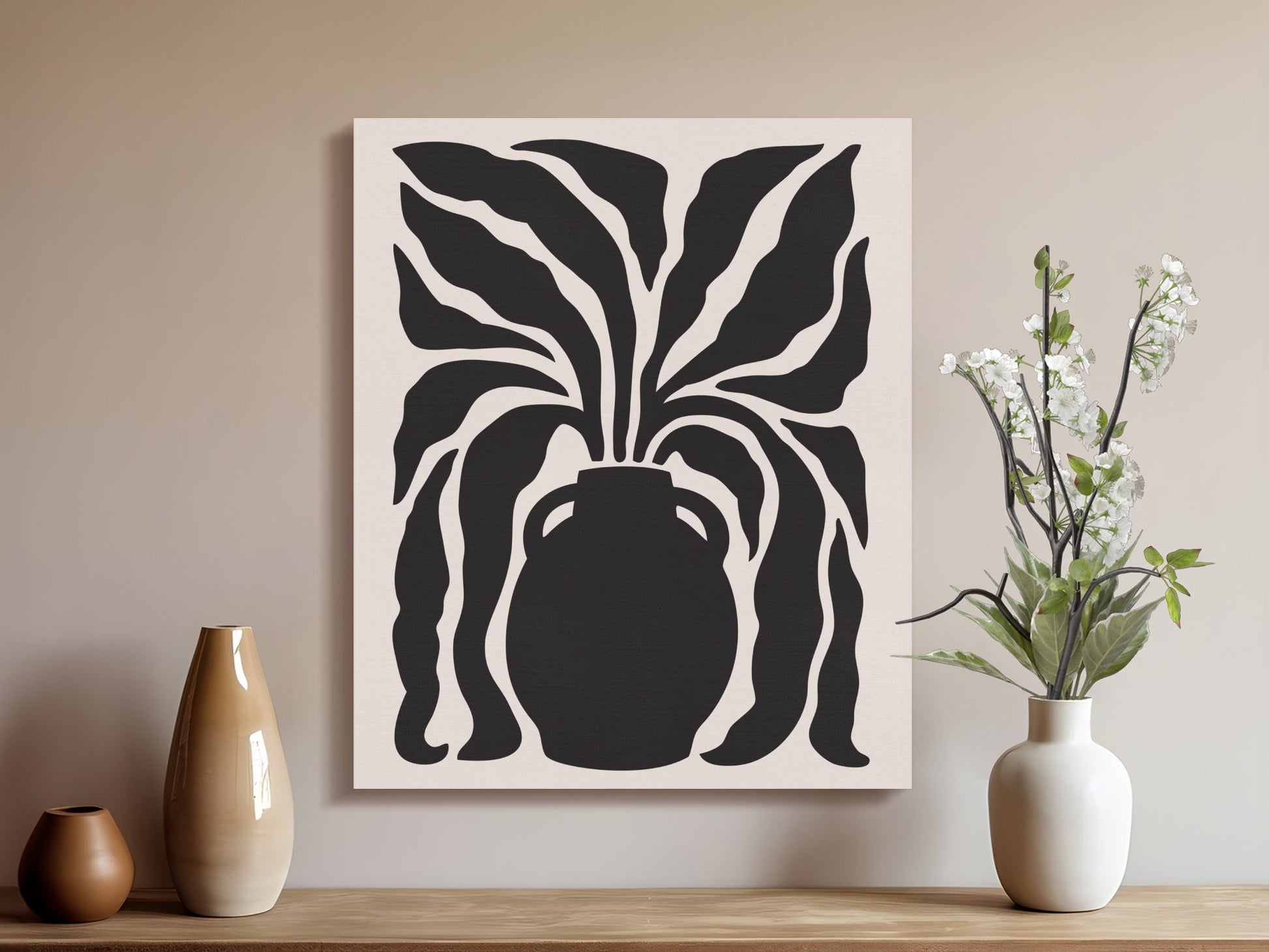 Premium Poster of Artistic Black and White Floral Vase Canvas Wraps