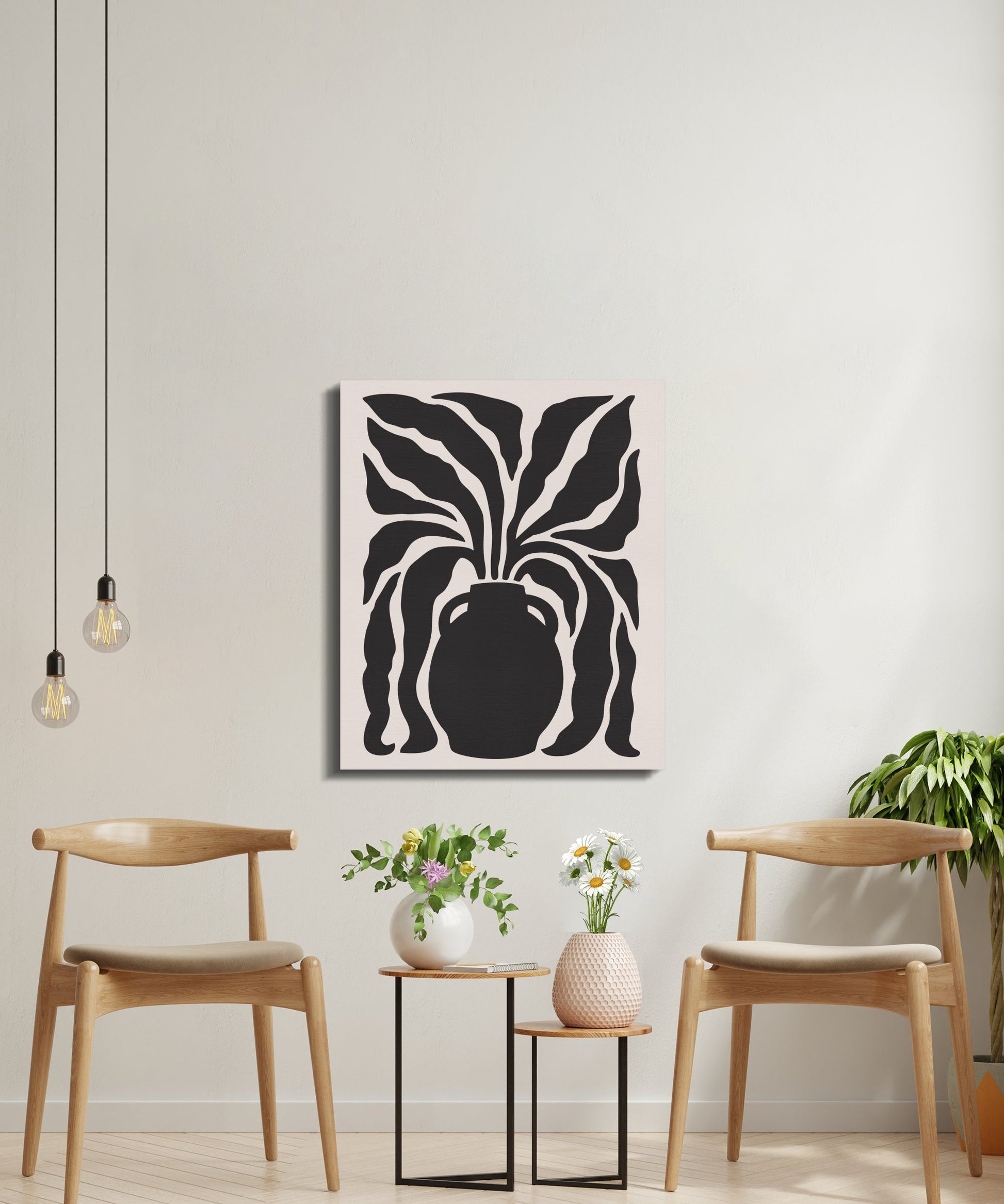Premium Poster of Artistic Black and White Floral Vase Canvas Wraps