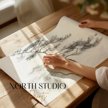 Premium Poster of Artistic Black and White Tree Sketch Design Posters