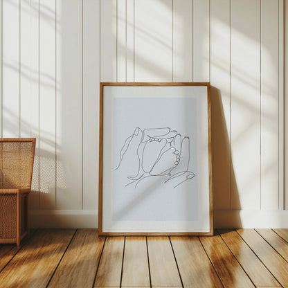 Premium Poster of Artistic Hand Holding Baby Feet Sketch Posters