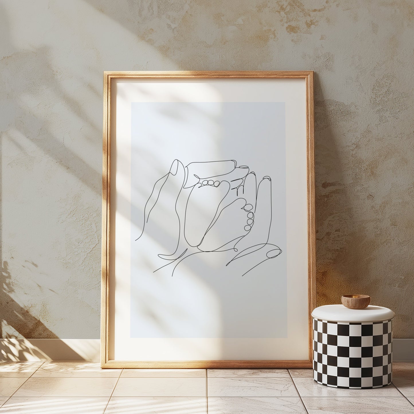 Premium Poster of Artistic Hand Holding Baby Feet Sketch Posters