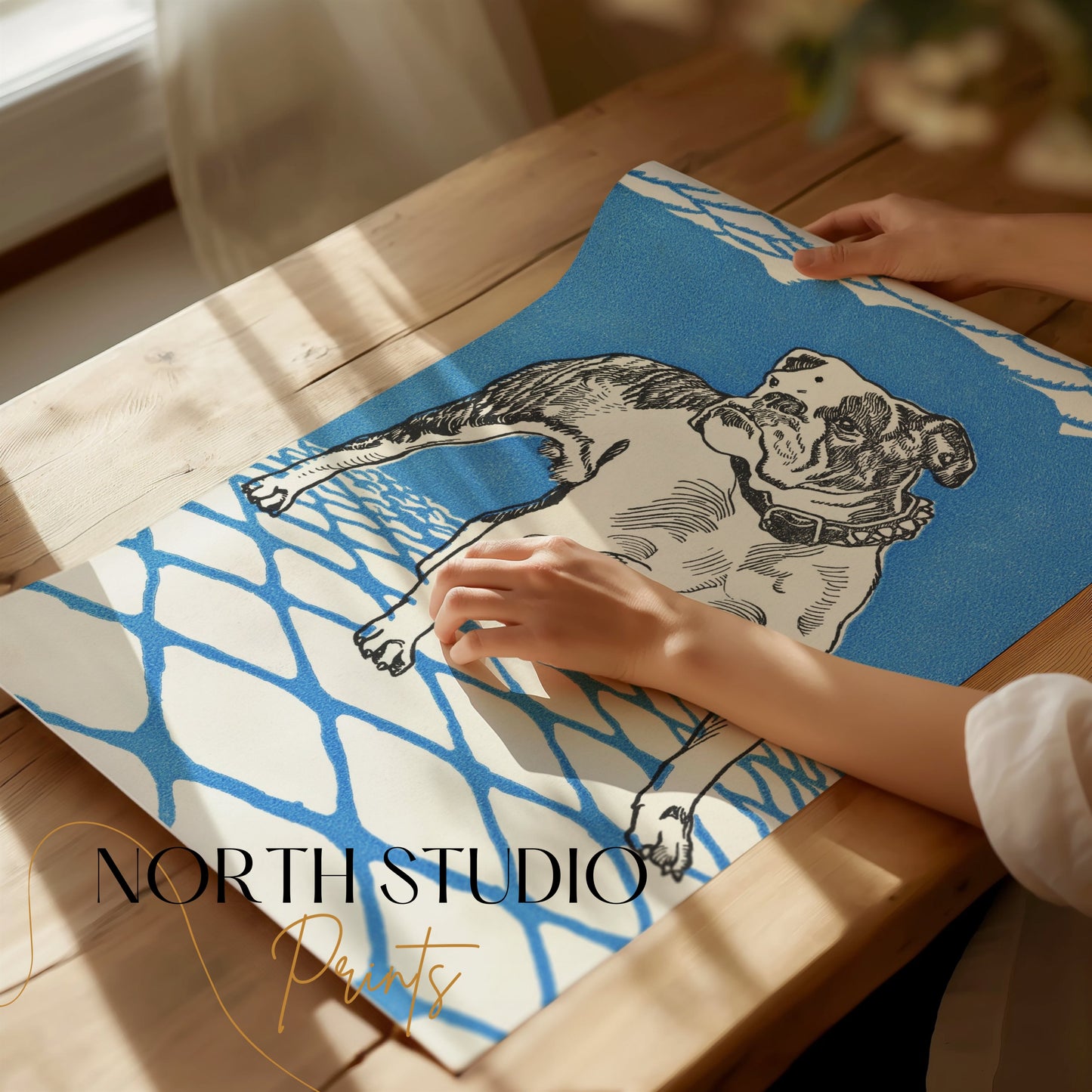 Premium Poster of Artistic Illustration of Bulldog in Blue Background Posters