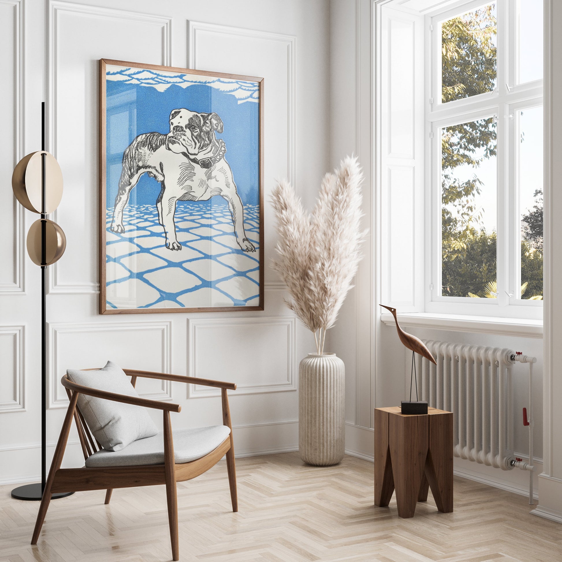 Premium Poster of Artistic Illustration of Bulldog in Blue Background Posters