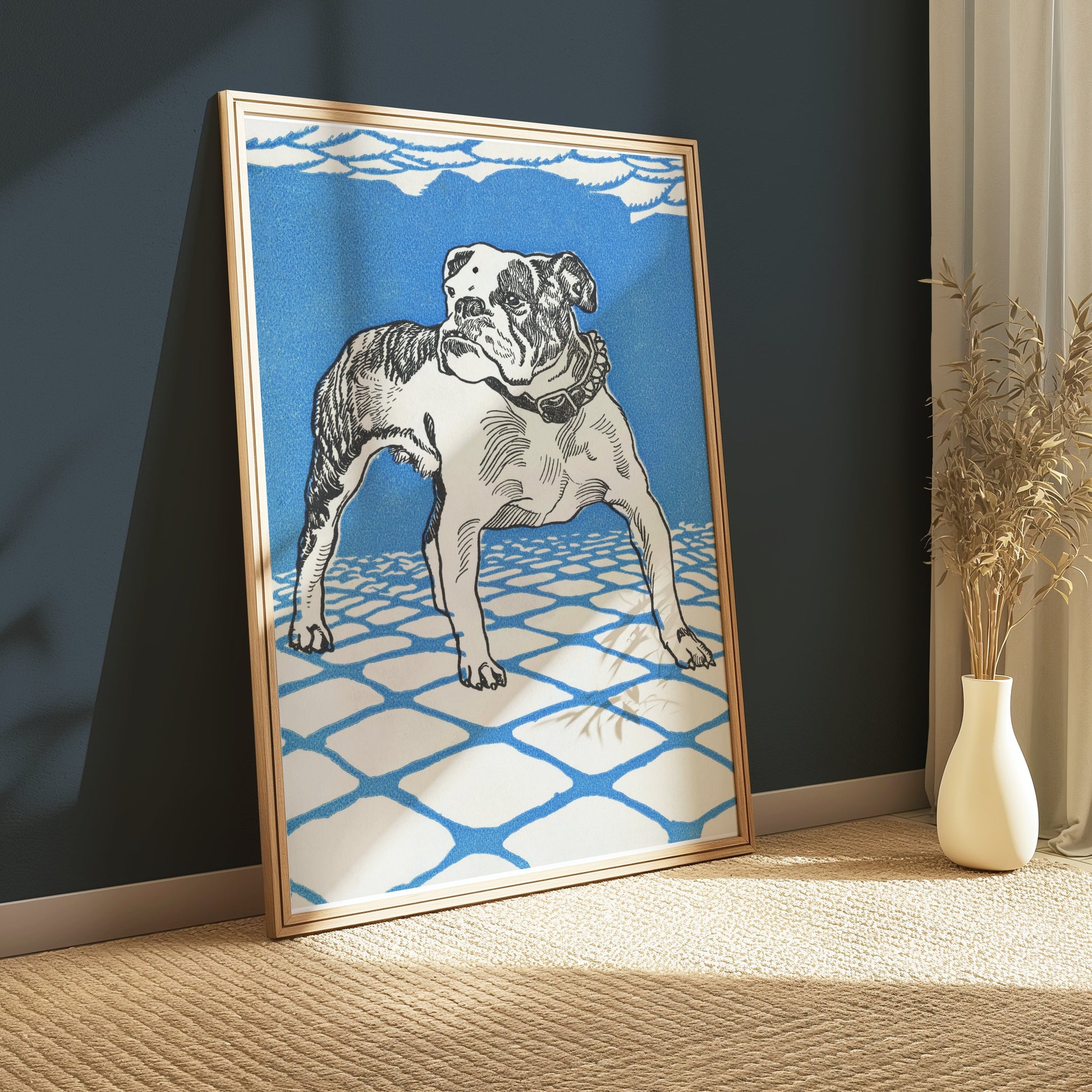 Premium Poster of Artistic Illustration of Bulldog in Blue Background Posters