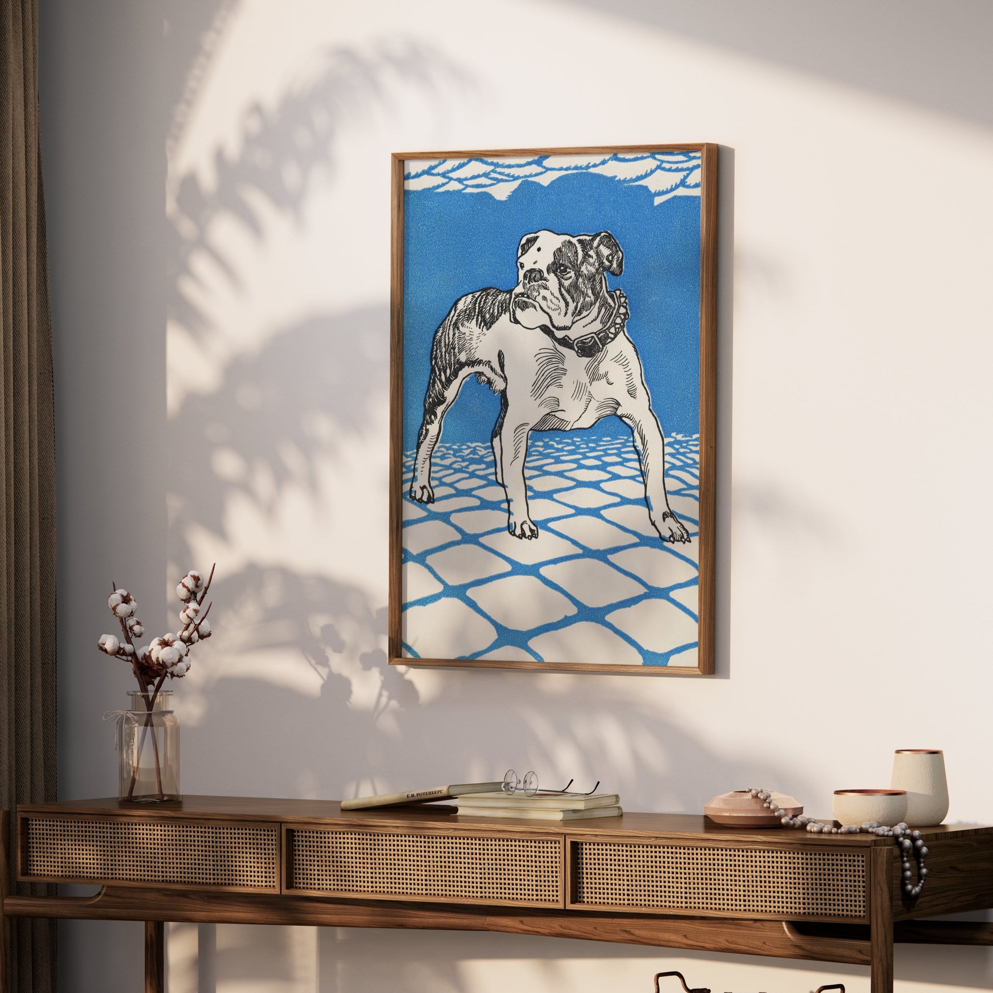 Premium Poster of Artistic Illustration of Bulldog in Blue Background Posters