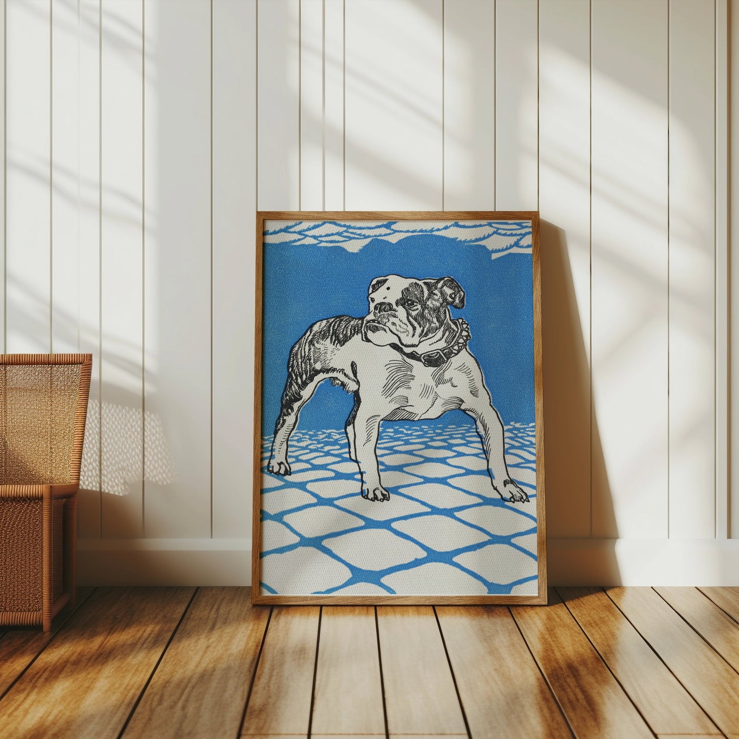 Premium Poster of Artistic Illustration of Bulldog in Blue Background Posters