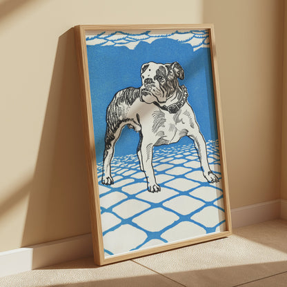 Premium Poster of Artistic Illustration of Bulldog in Blue Background Posters