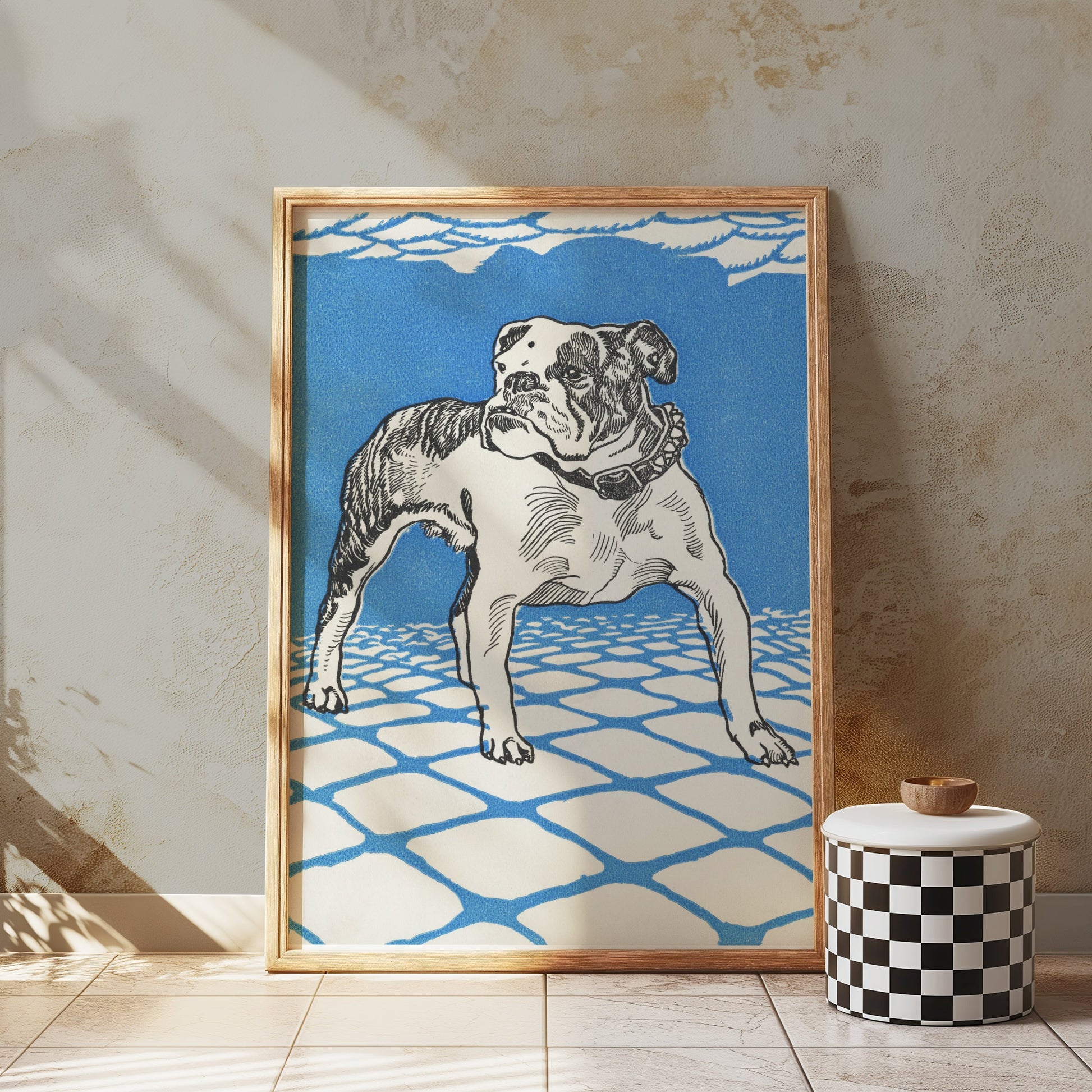 Premium Poster of Artistic Illustration of Bulldog in Blue Background Posters