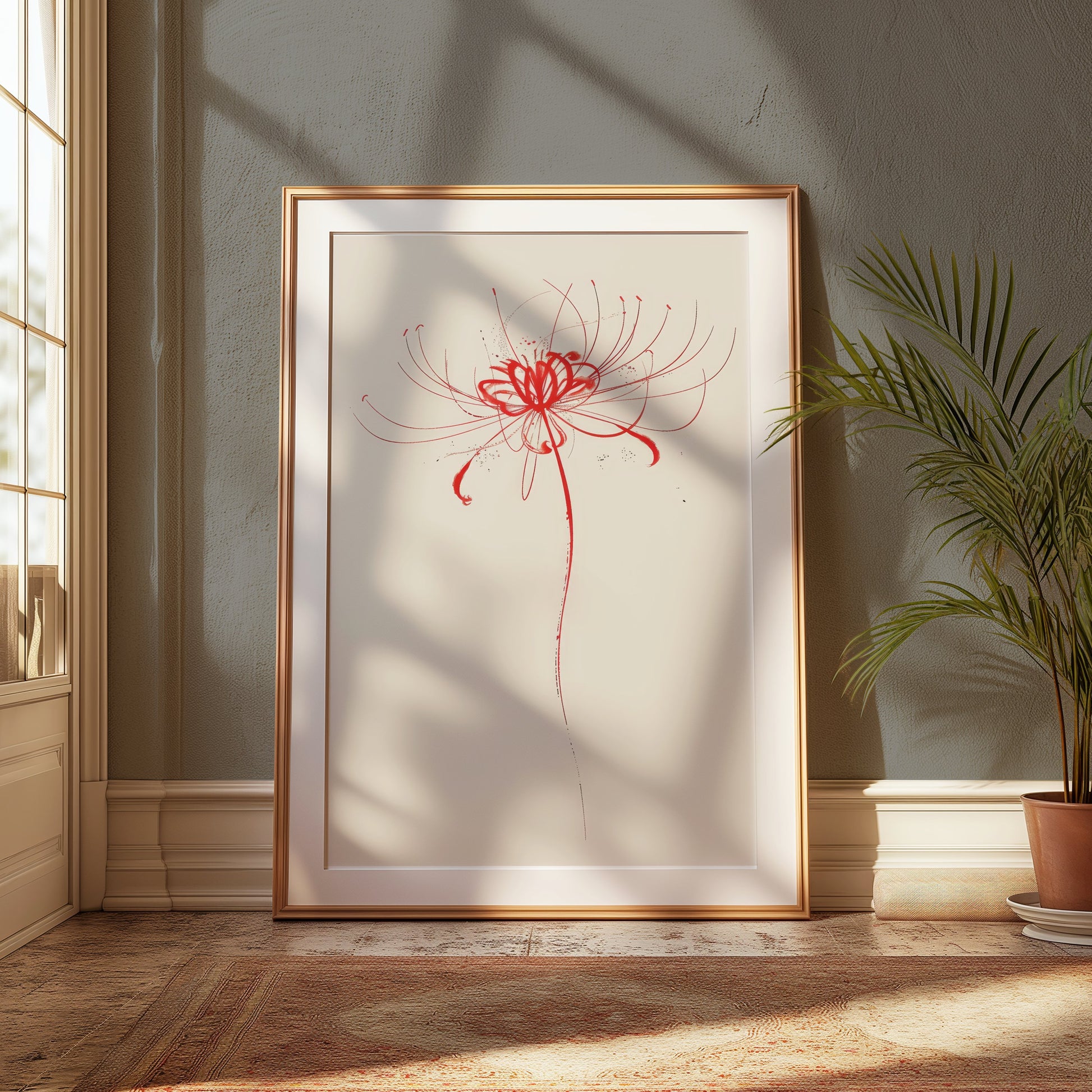 Premium Poster of Artistic Red Flower Sketch Minimalist Wall Art Posters