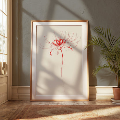 Premium Poster of Artistic Red Flower Sketch Minimalist Wall Art Posters