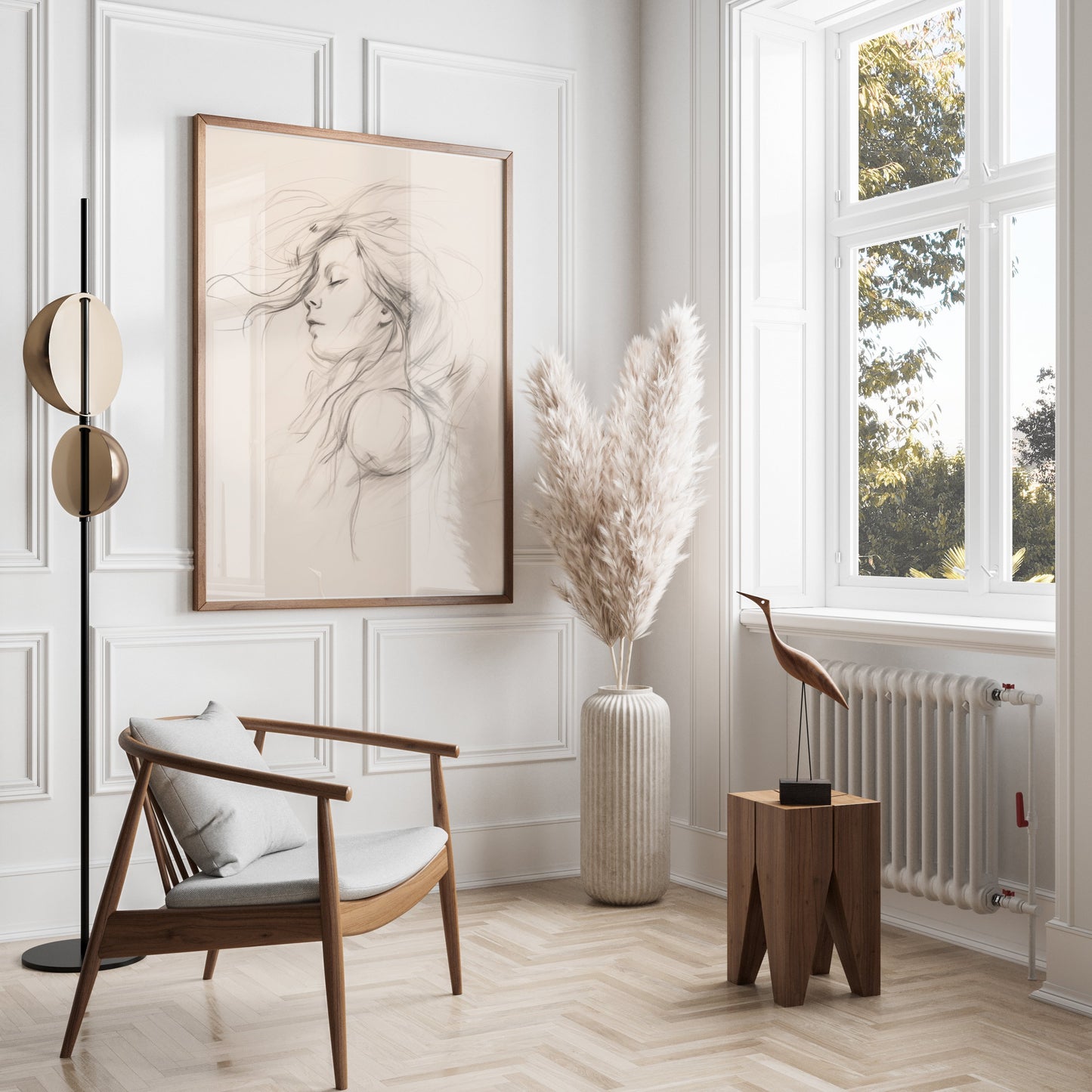 Premium Poster of Artistic Sketch of Woman with Flowing Hair Posters