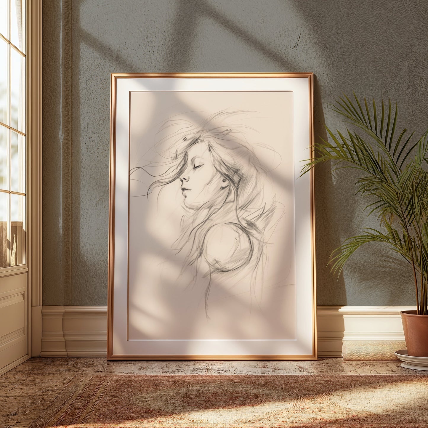 Premium Poster of Artistic Sketch of Woman with Flowing Hair Posters