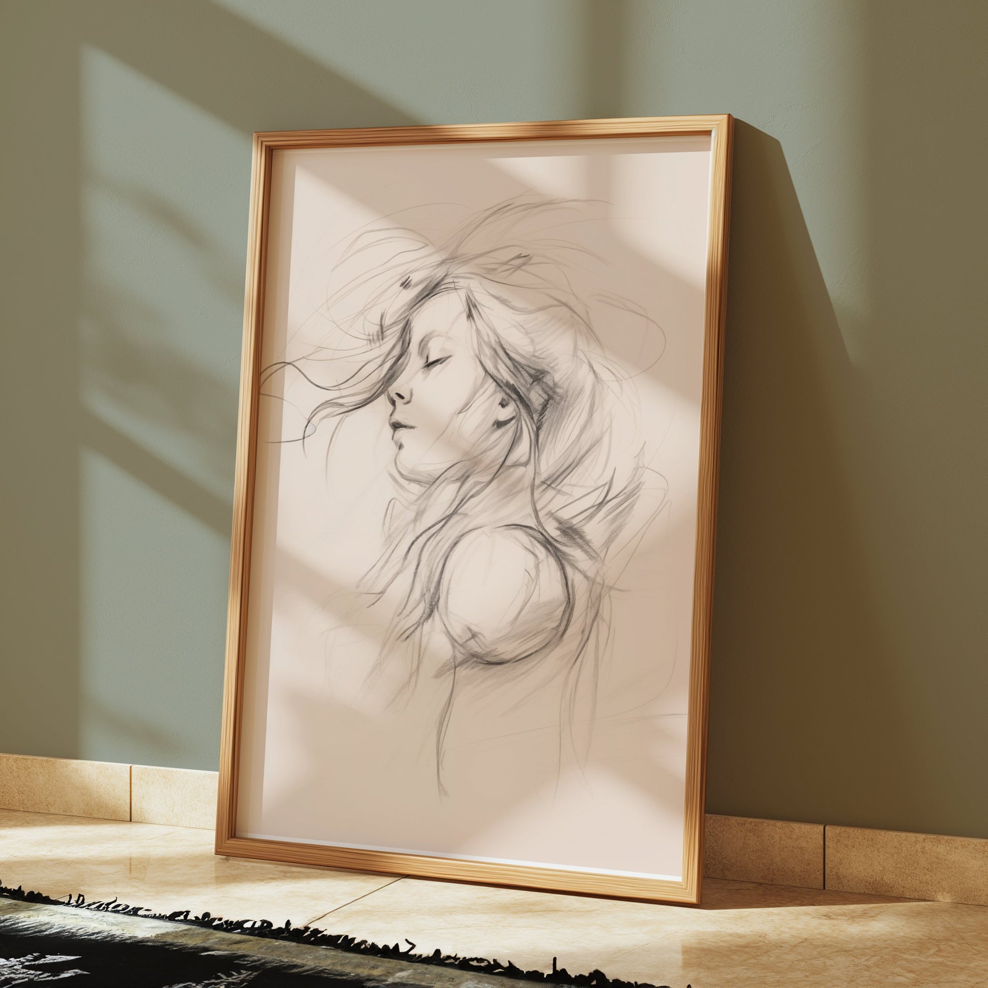 Premium Poster of Artistic Sketch of Woman with Flowing Hair Posters