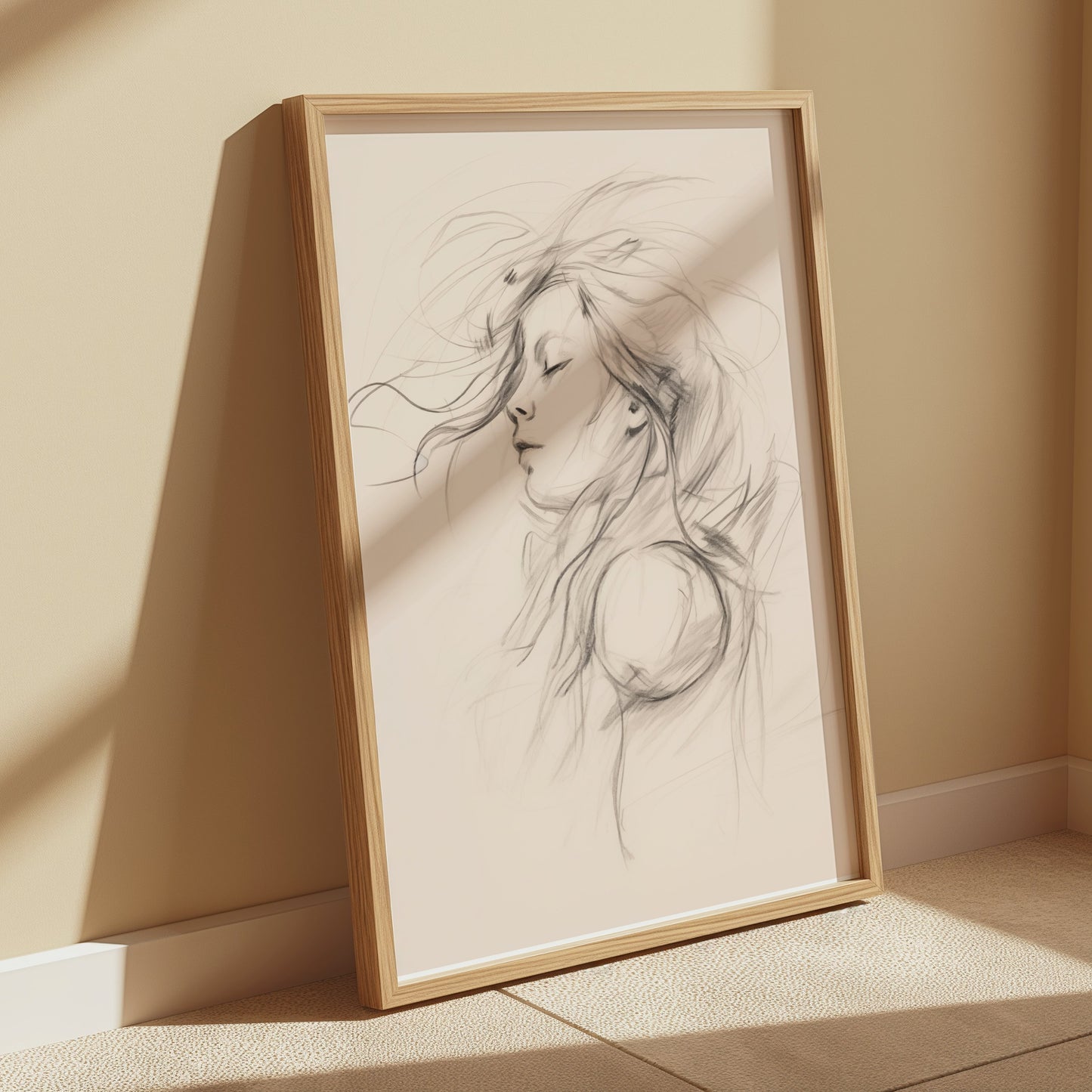 Premium Poster of Artistic Sketch of Woman with Flowing Hair Posters
