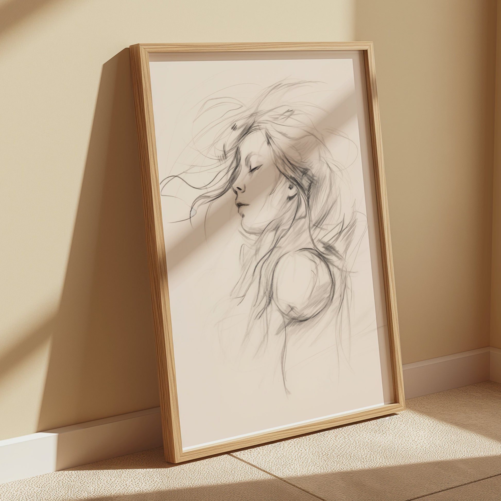 Premium Poster of Artistic Sketch of Woman with Flowing Hair Posters