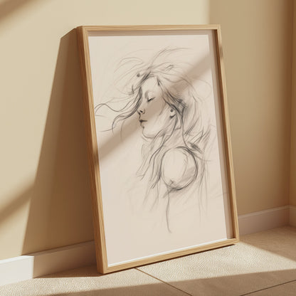Premium Poster of Artistic Sketch of Woman with Flowing Hair Posters