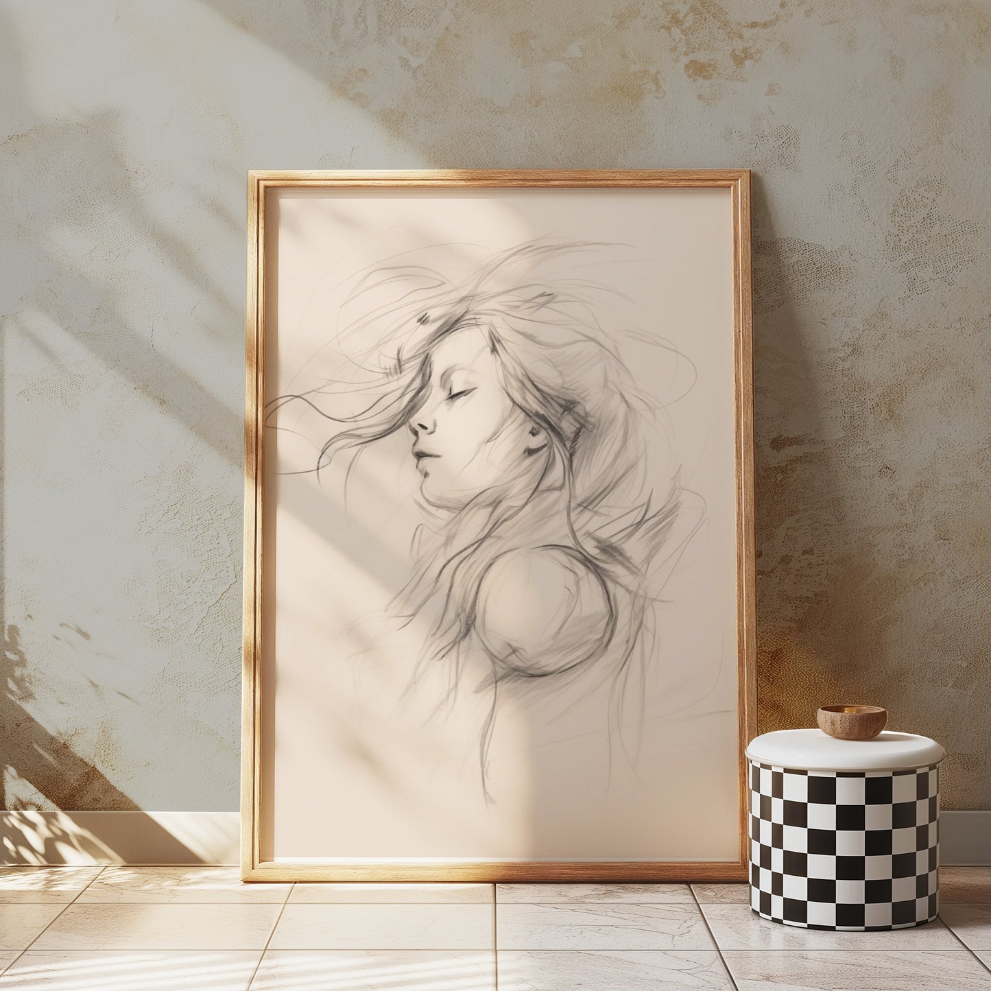 Premium Poster of Artistic Sketch of Woman with Flowing Hair Posters