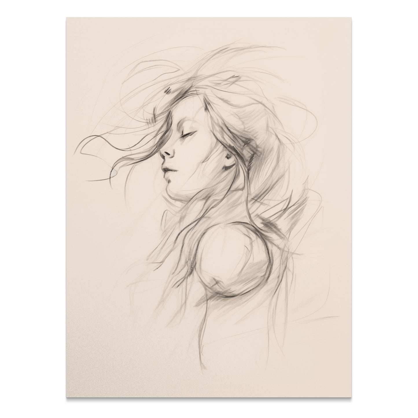 Premium Poster of Artistic Sketch of Woman with Flowing Hair Posters