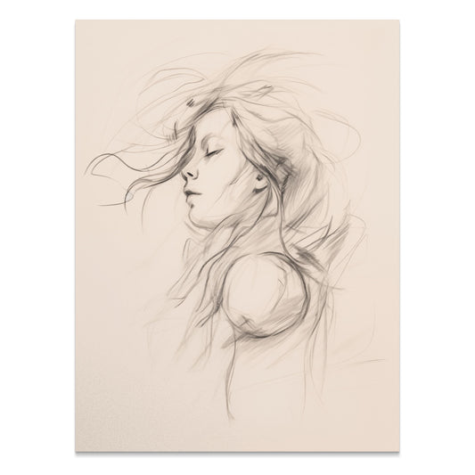 Premium Poster of Artistic Sketch of Woman with Flowing Hair Posters