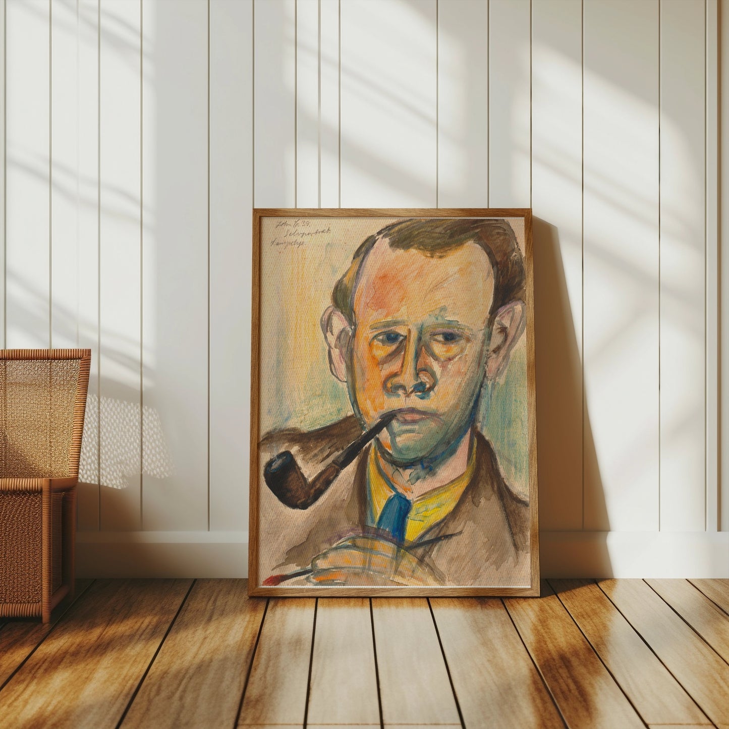 Premium Poster of Artistic Watercolor Portrait With Pipe Posters