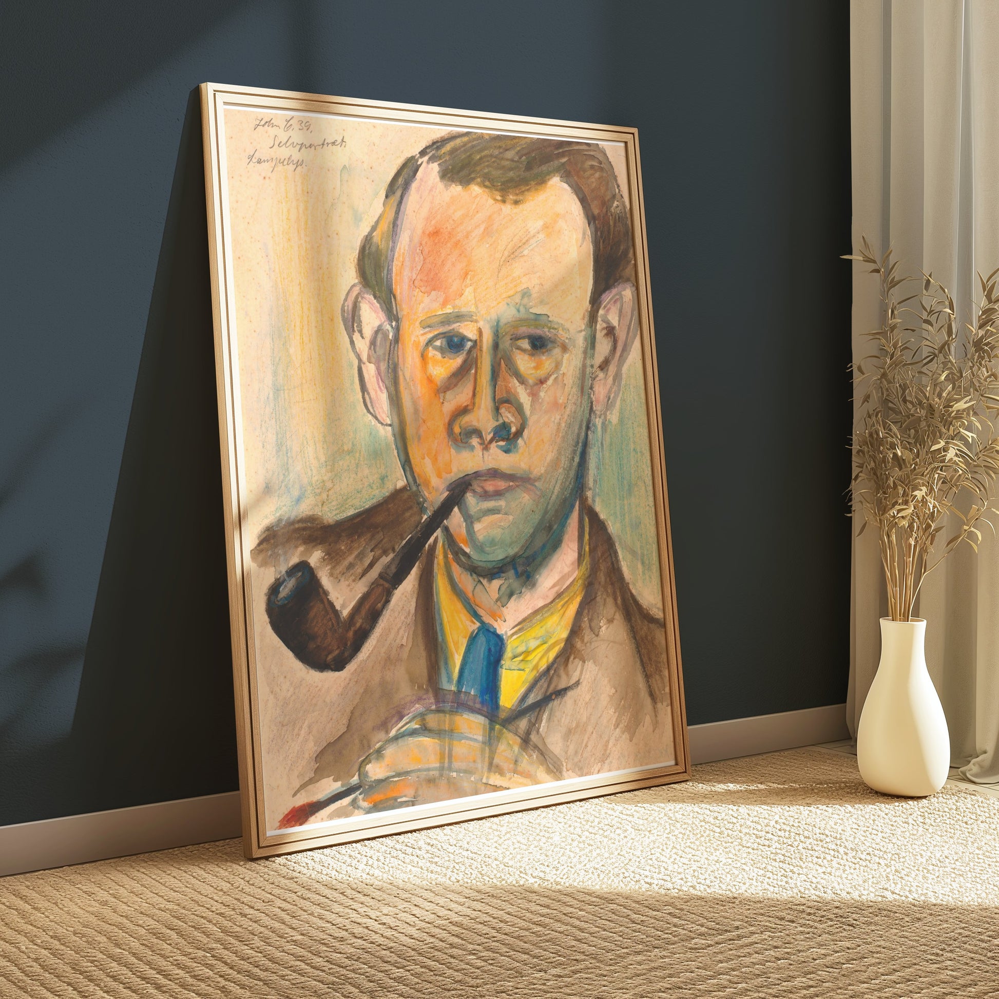Premium Poster of Artistic Watercolor Portrait With Pipe Posters