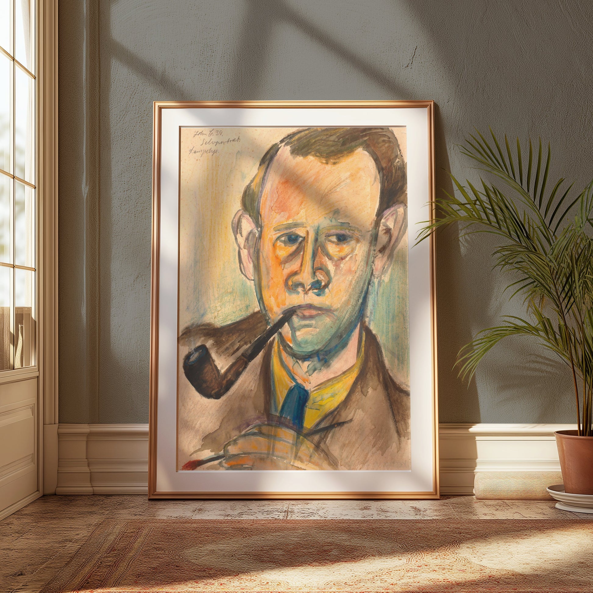 Premium Poster of Artistic Watercolor Portrait With Pipe Posters