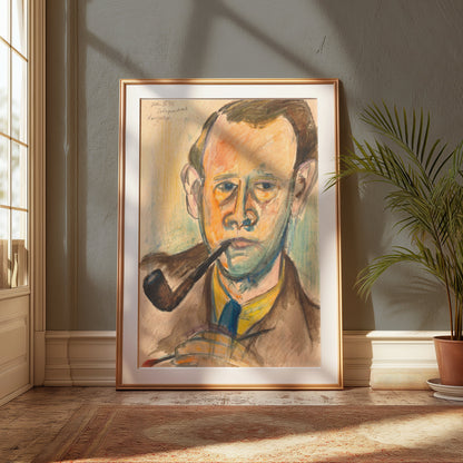 Premium Poster of Artistic Watercolor Portrait With Pipe Posters