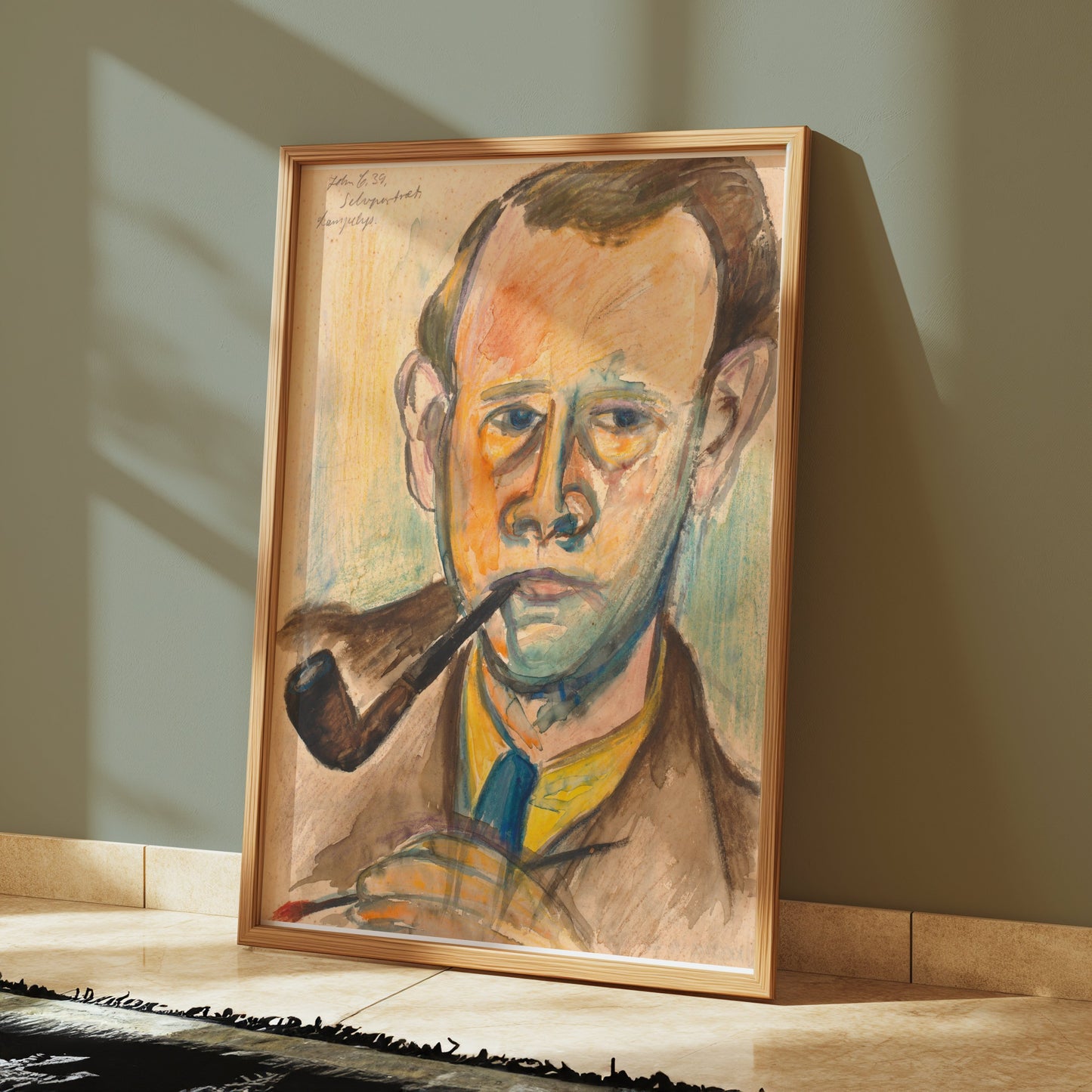Premium Poster of Artistic Watercolor Portrait With Pipe Posters