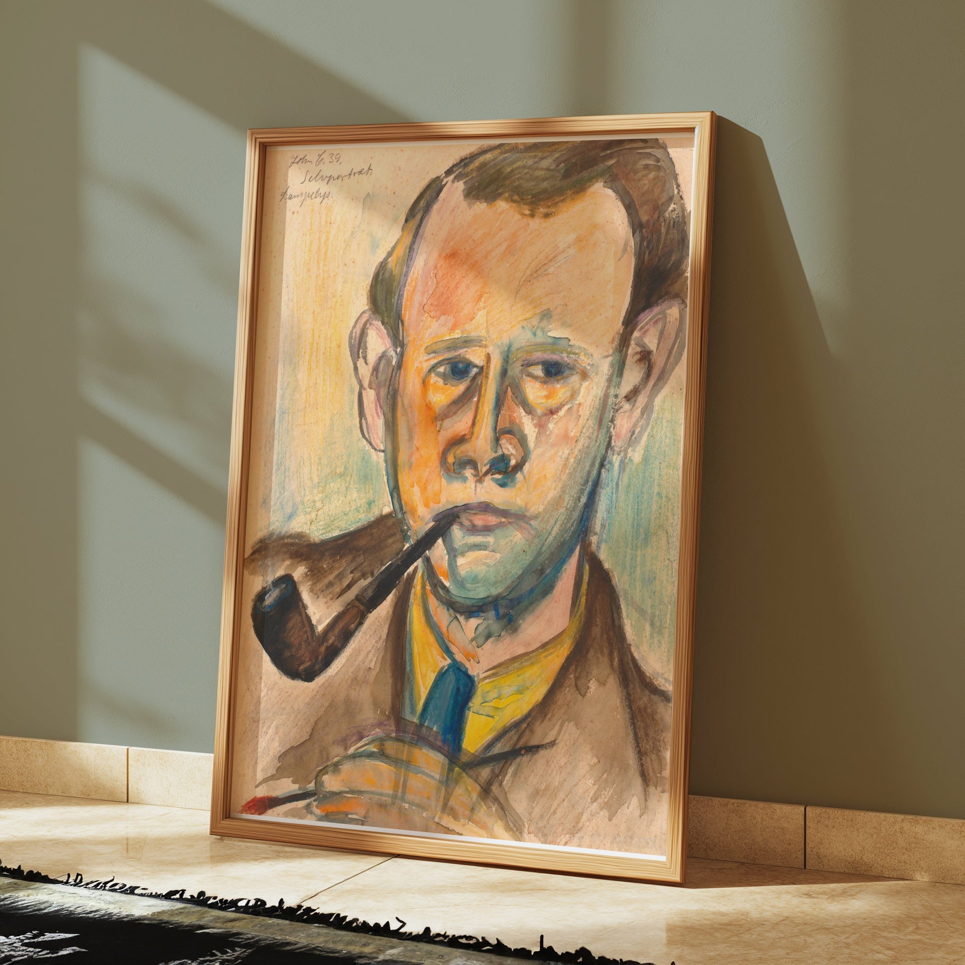 Premium Poster of Artistic Watercolor Portrait With Pipe Posters