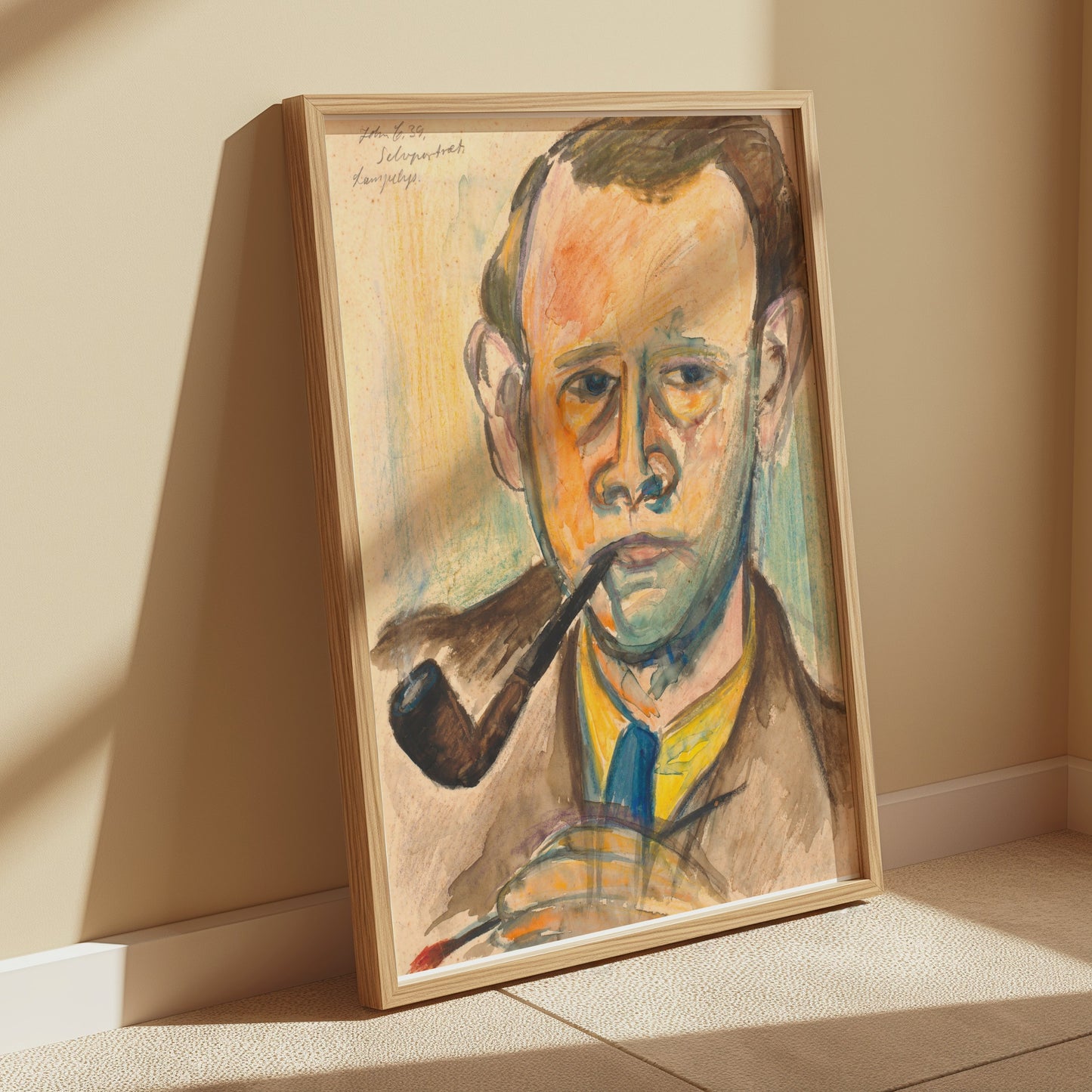 Premium Poster of Artistic Watercolor Portrait With Pipe Posters