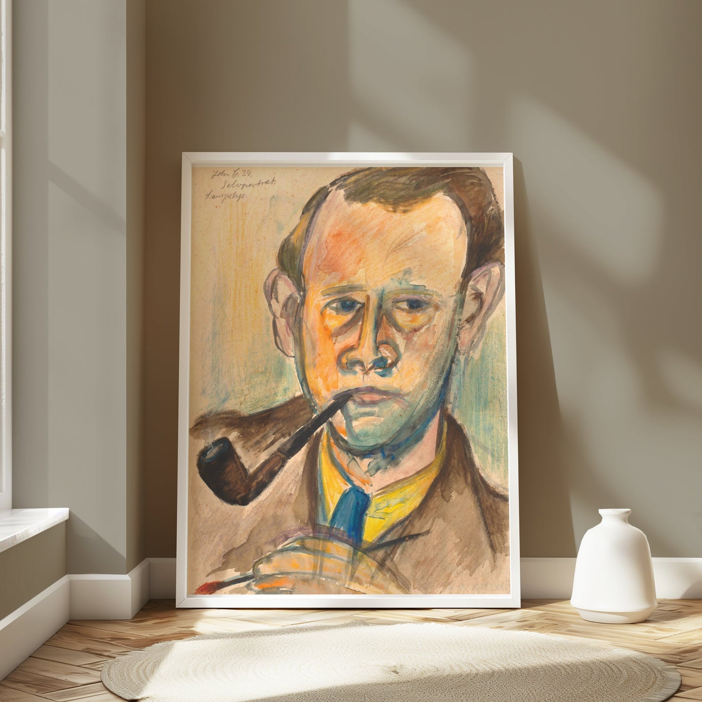 Premium Poster of Artistic Watercolor Portrait With Pipe Posters