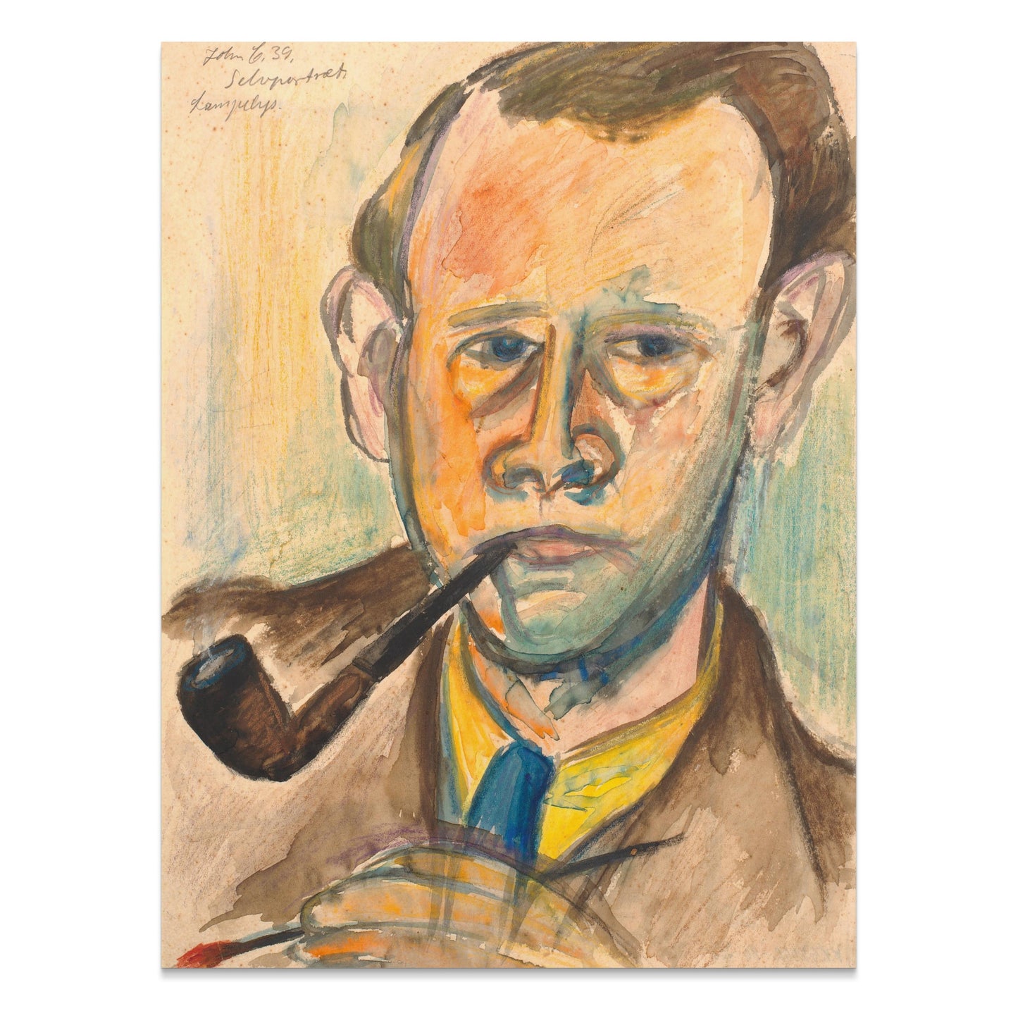 Premium Poster of Artistic Watercolor Portrait With Pipe Posters