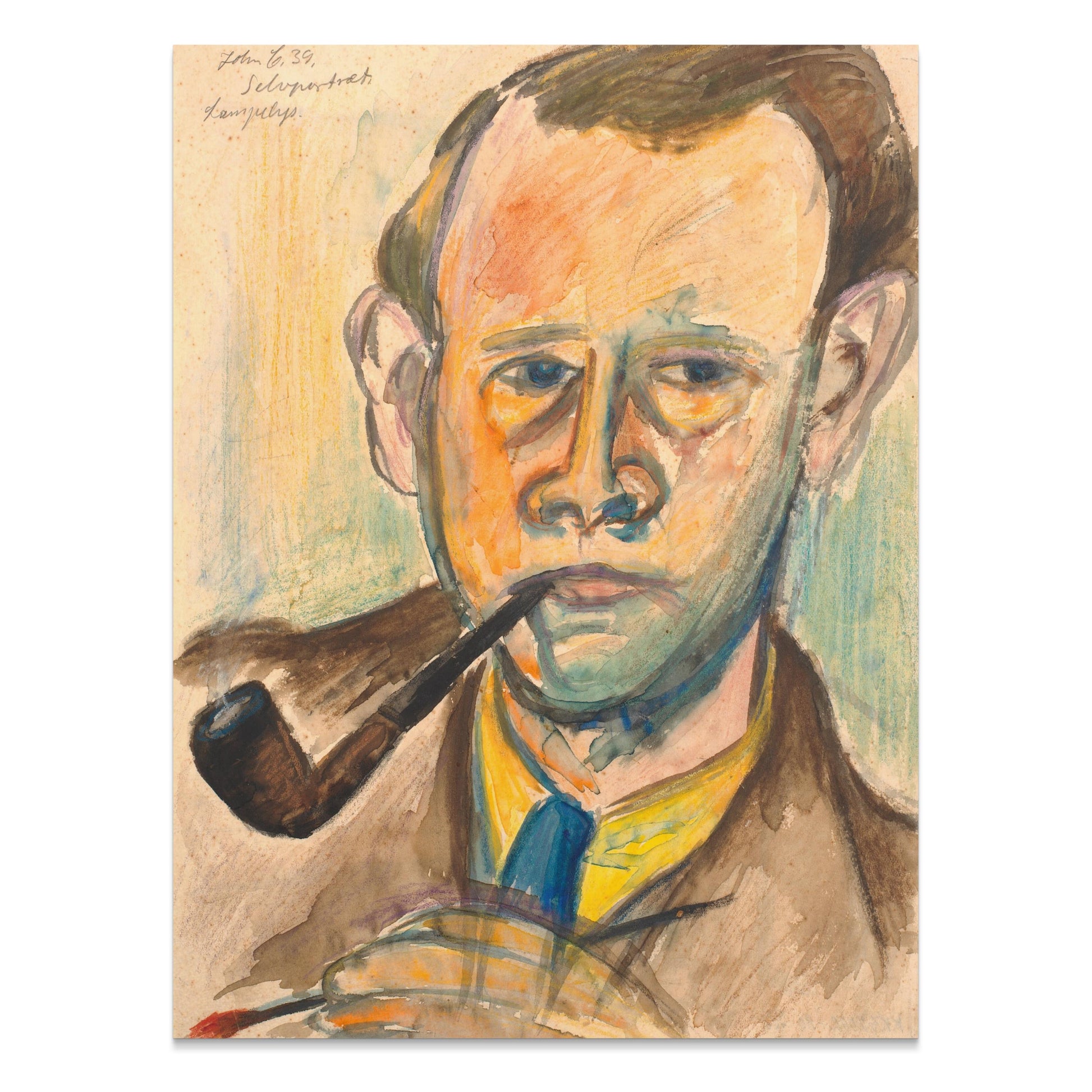 Premium Poster of Artistic Watercolor Portrait With Pipe Posters