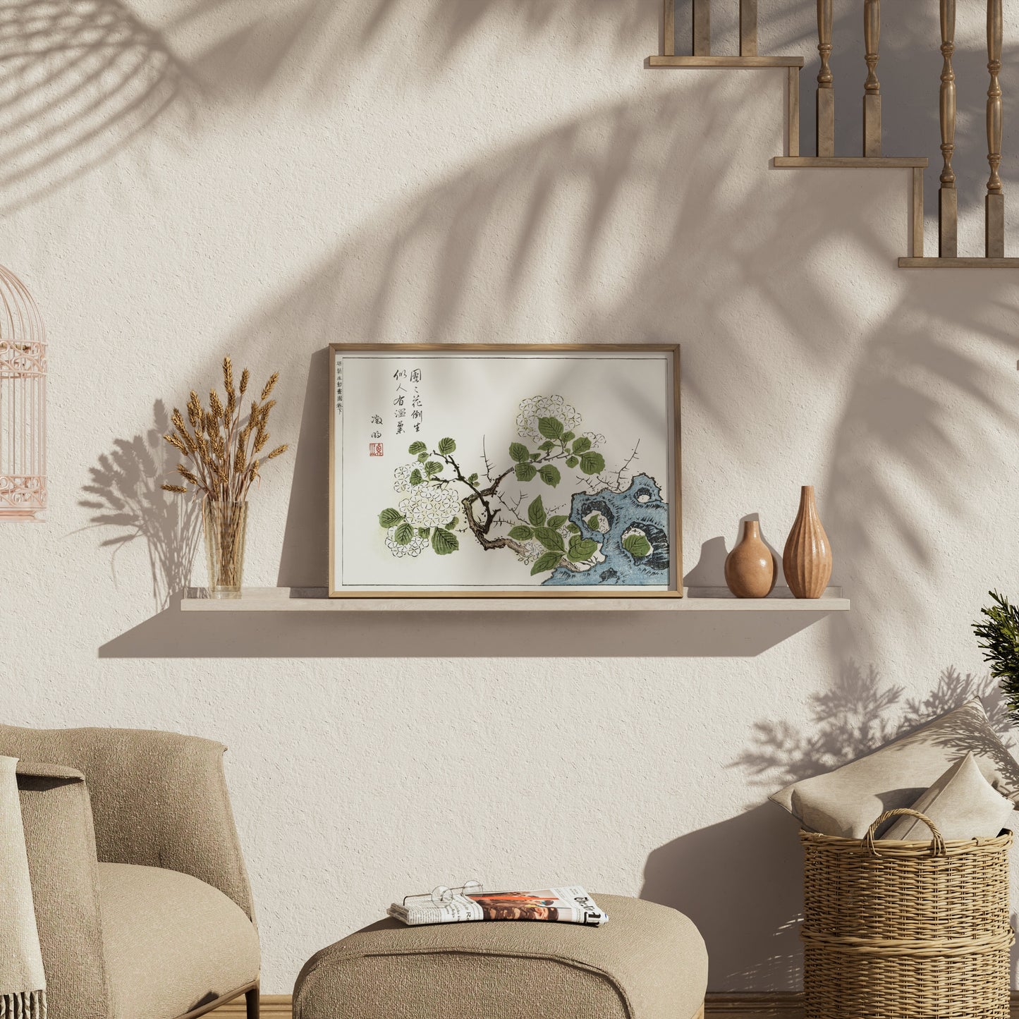 Premium Poster of Asian Traditional Floral Brush Painting Posters