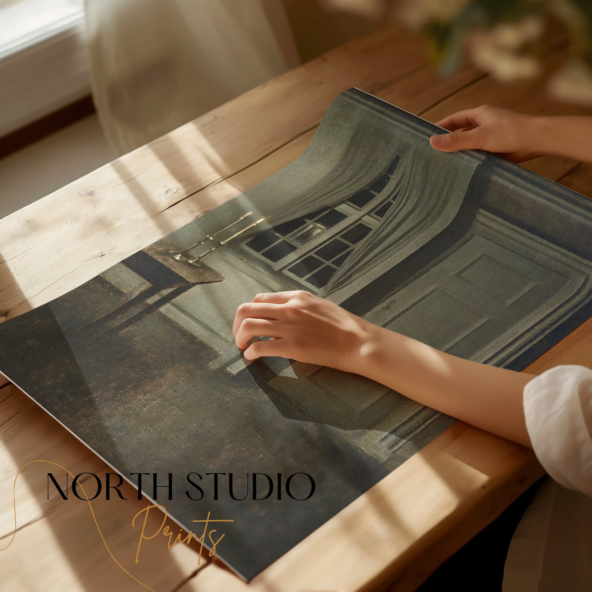 Premium Poster of Atmospheric Candlelit Room with Door and Window Posters