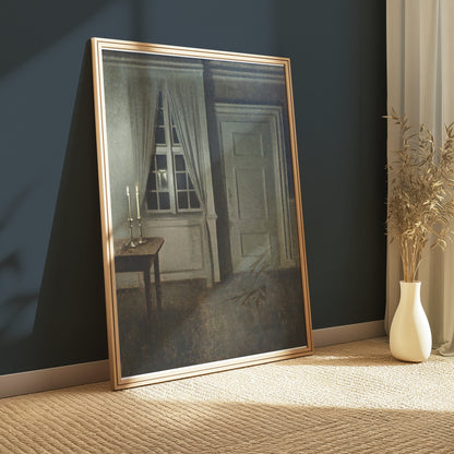 Premium Poster of Atmospheric Candlelit Room with Door and Window Posters