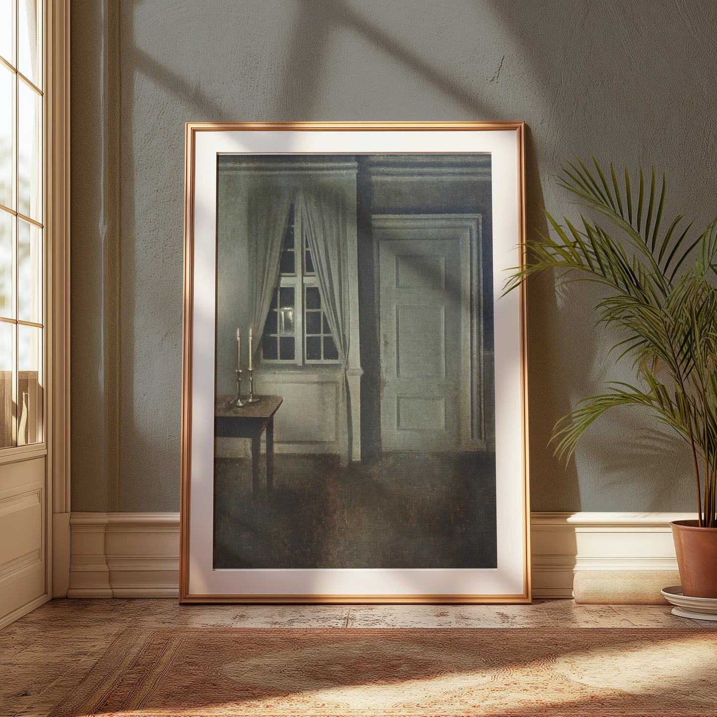 Premium Poster of Atmospheric Candlelit Room with Door and Window Posters