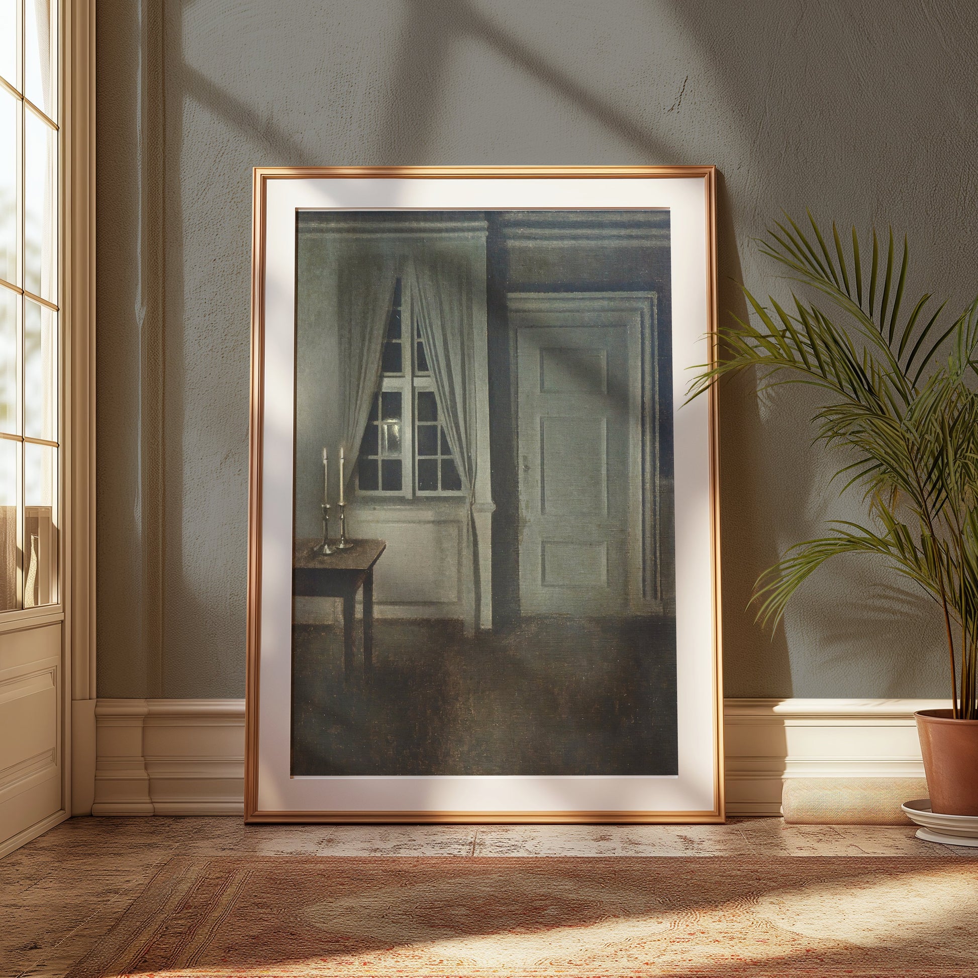 Premium Poster of Atmospheric Candlelit Room with Door and Window Posters