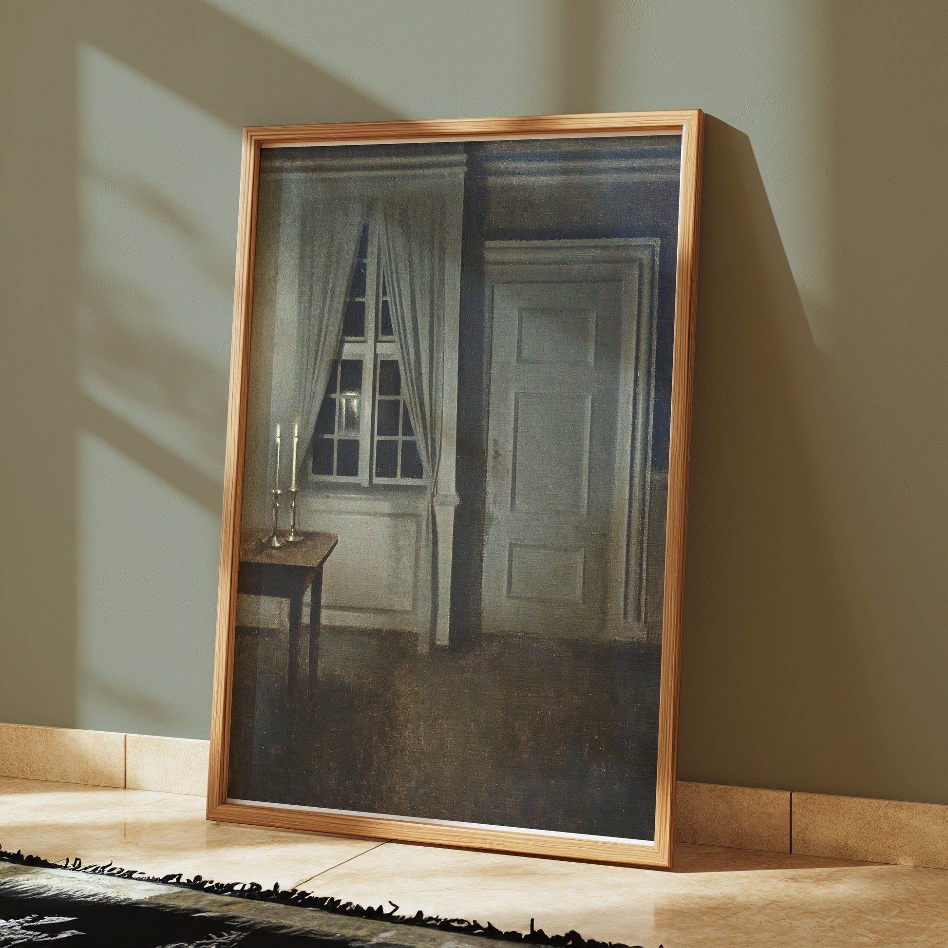 Premium Poster of Atmospheric Candlelit Room with Door and Window Posters