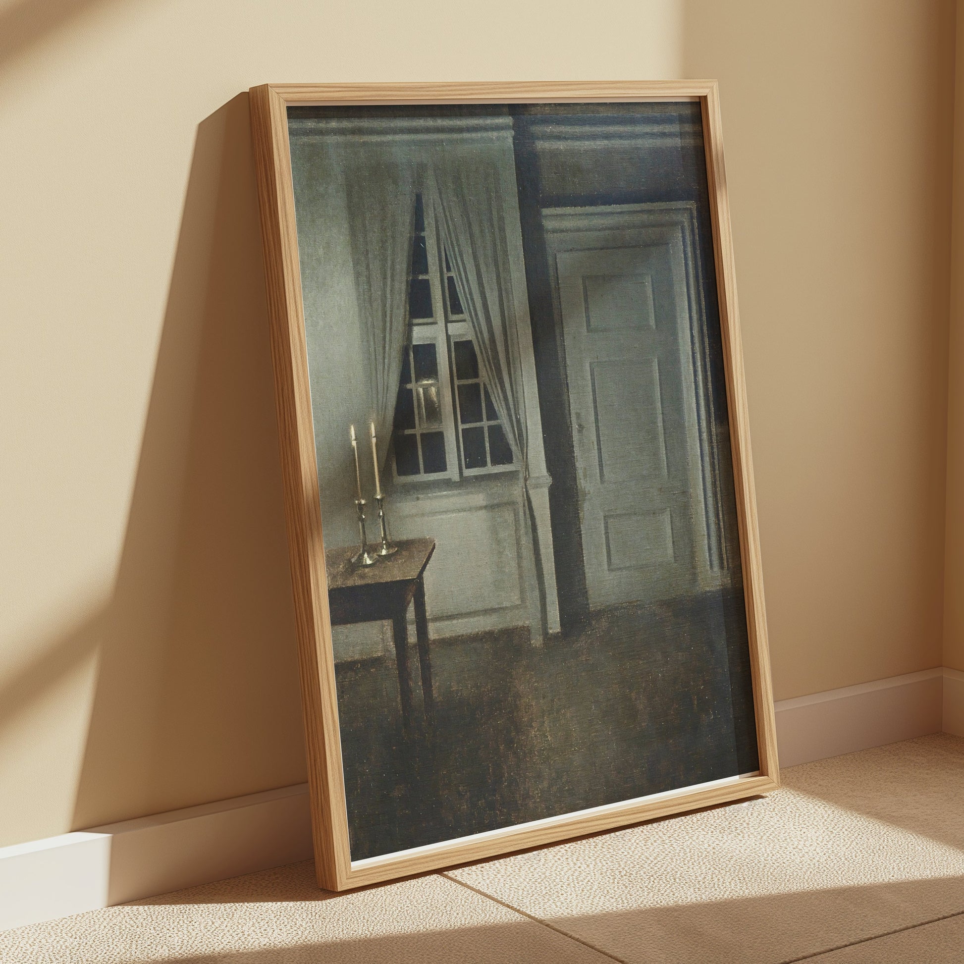 Premium Poster of Atmospheric Candlelit Room with Door and Window Posters