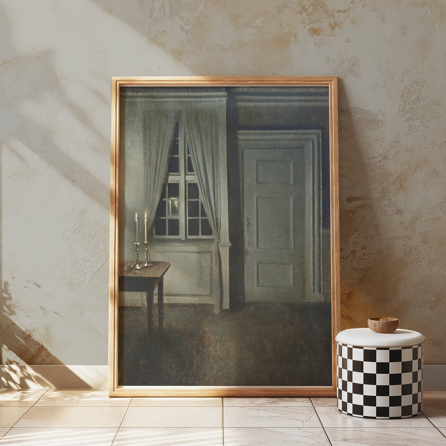 Premium Poster of Atmospheric Candlelit Room with Door and Window Posters