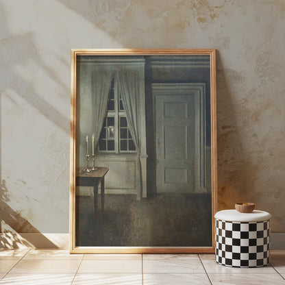Premium Poster of Atmospheric Candlelit Room with Door and Window Posters