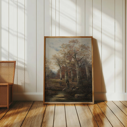 Premium Poster of Autumn Forest Scene with Hunters Art Print Posters