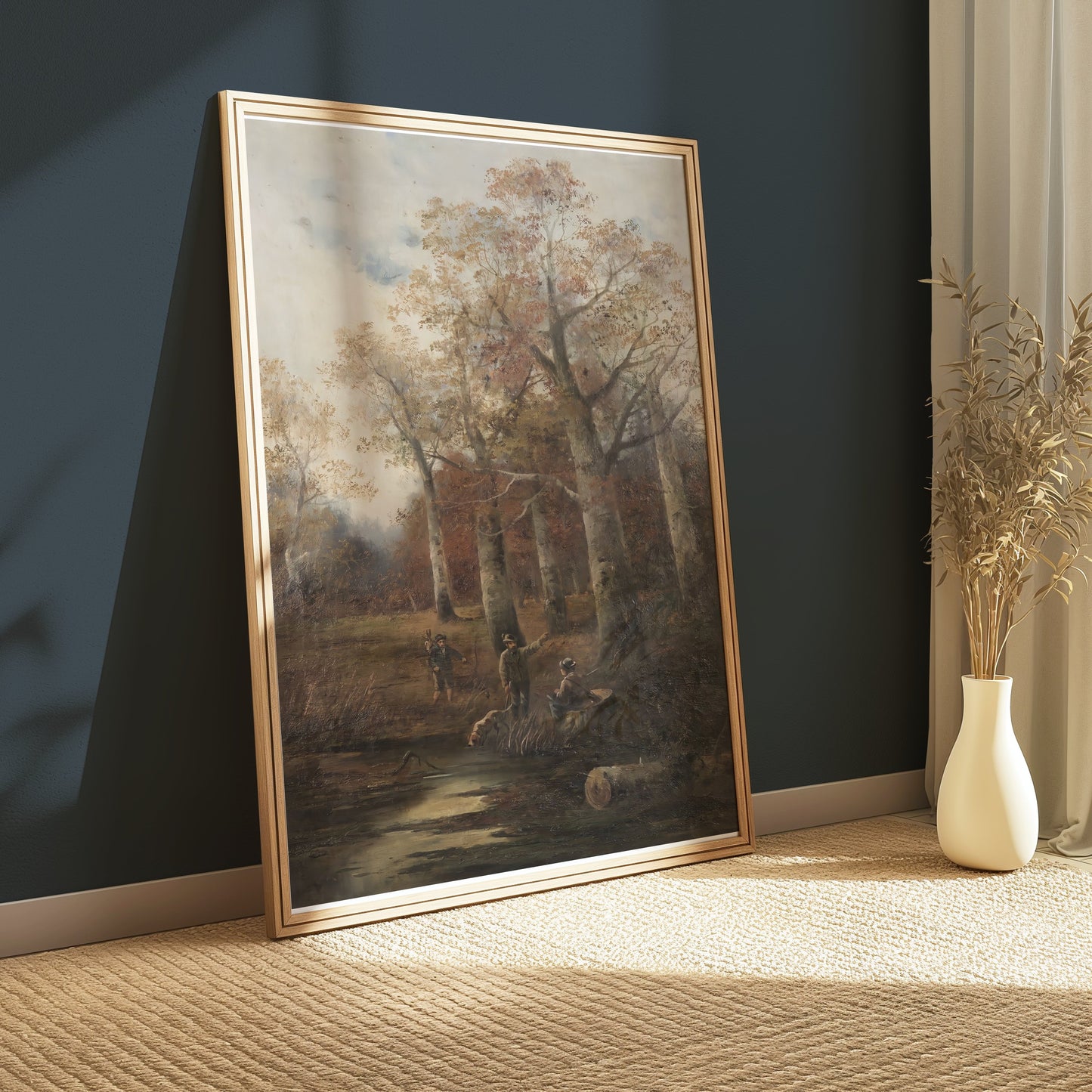 Premium Poster of Autumn Forest Scene with Hunters Art Print Posters