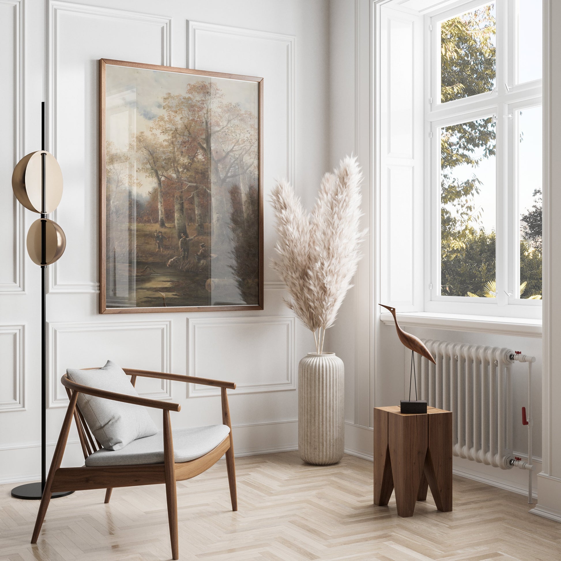 Premium Poster of Autumn Forest Scene with Hunters Art Print Posters
