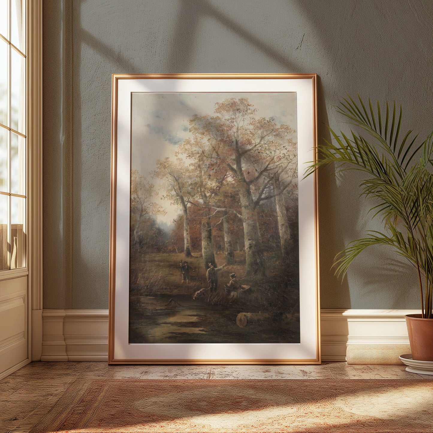 Premium Poster of Autumn Forest Scene with Hunters Art Print Posters