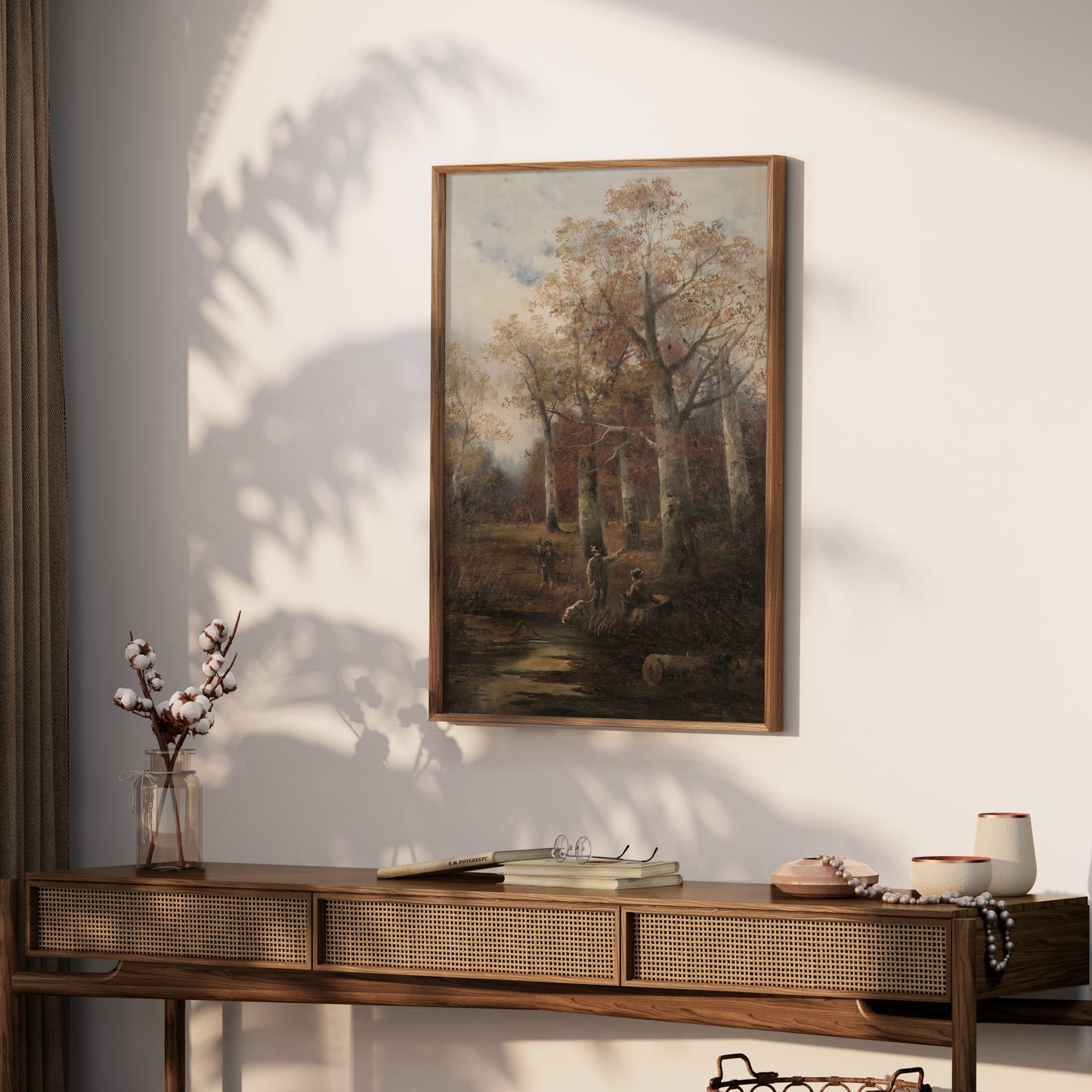 Premium Poster of Autumn Forest Scene with Hunters Art Print Posters
